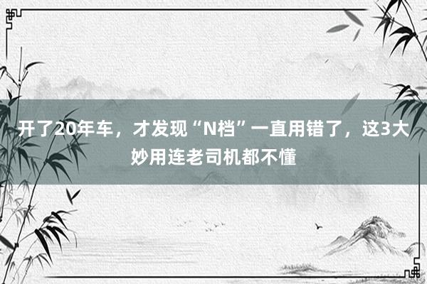 开了20年车，才发现“N档”一直用错了，这3大妙用连老司机都不懂